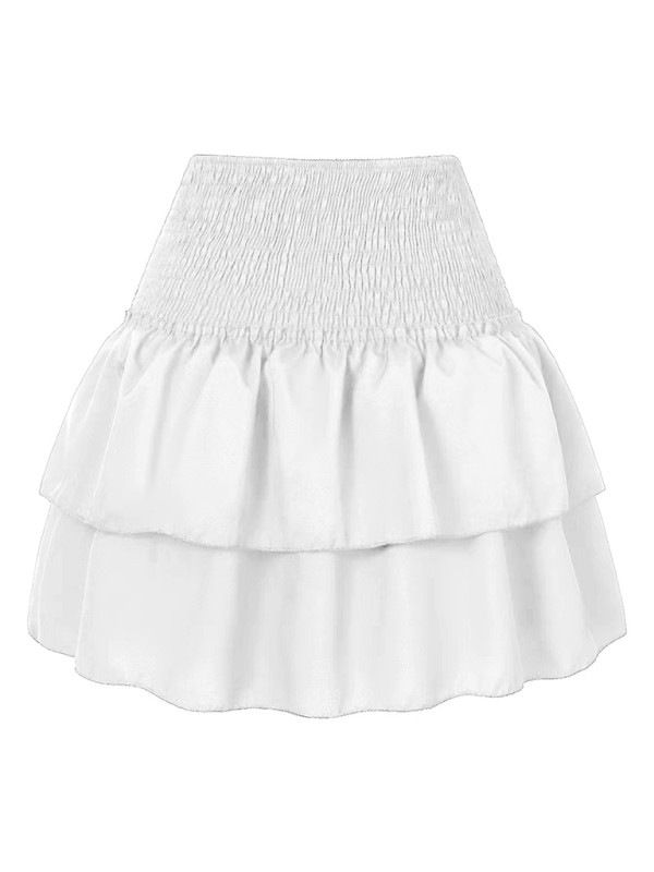 Women’s skirt pleated skirt ruffled printed skirt fashionable floral short skirt - White / XS