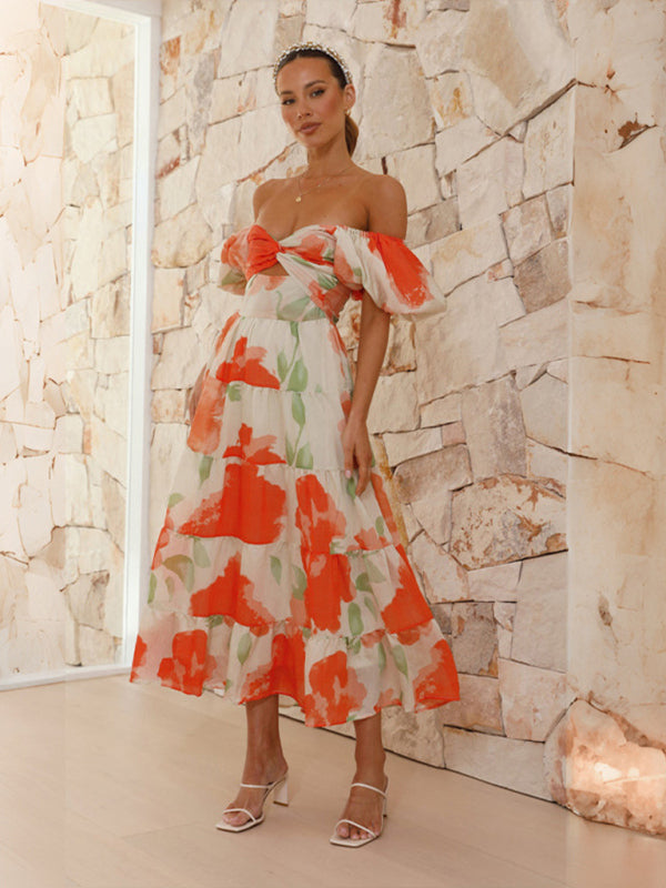 Women’s Slim Fit Printed Puff Sleeve Swing Dress