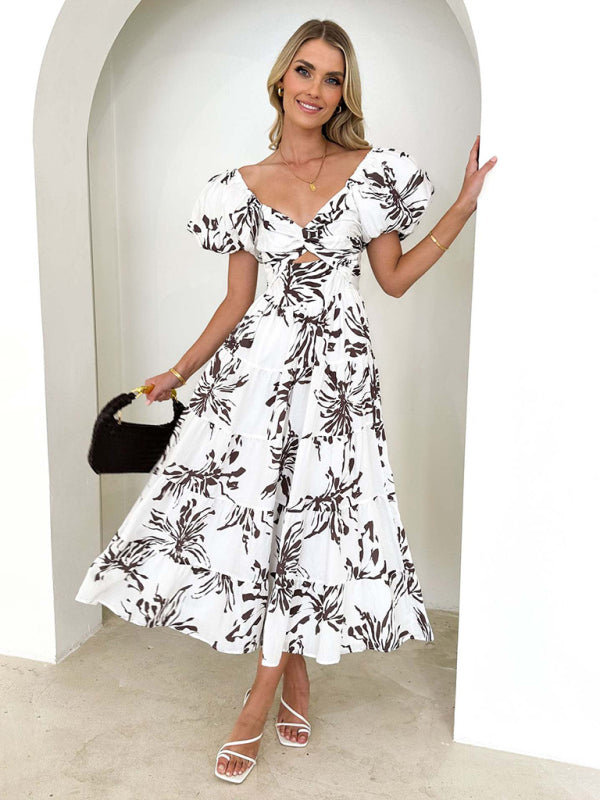 Women’s Slim Fit Printed Puff Sleeve Swing Dress