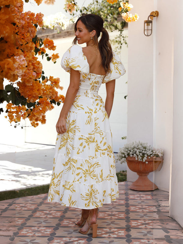 Women’s Slim Fit Printed Puff Sleeve Swing Dress