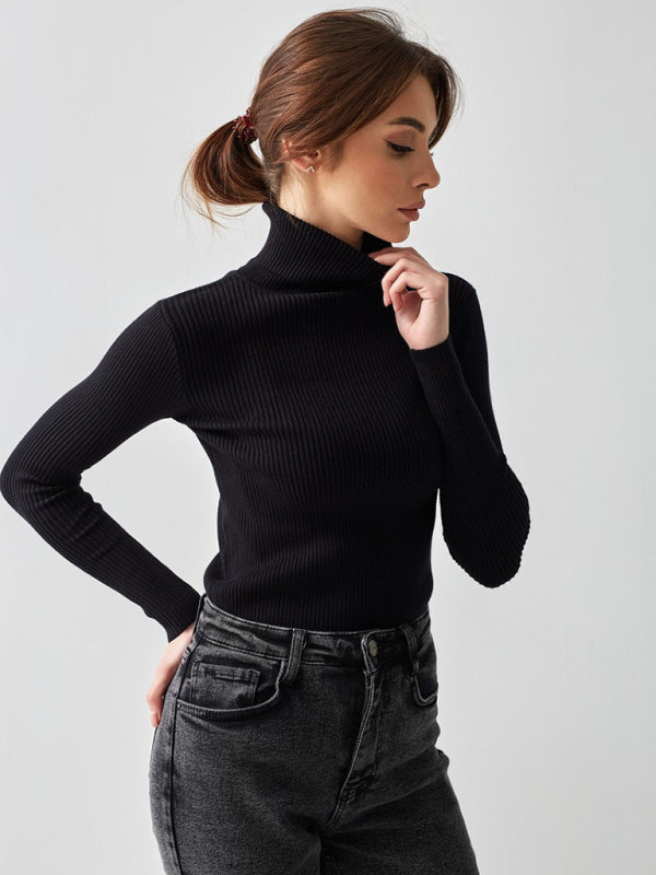 Women’s slim high collar long sleeve pullover sweater