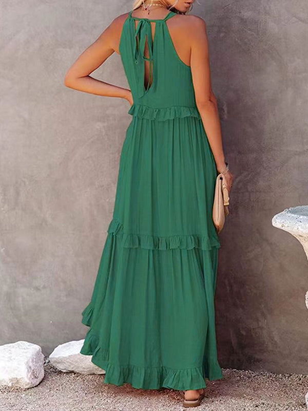Women’s Solid Color A-Line Sleeveless Long Dress