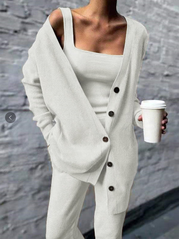 Women’s solid color casual knitted three-piece suit