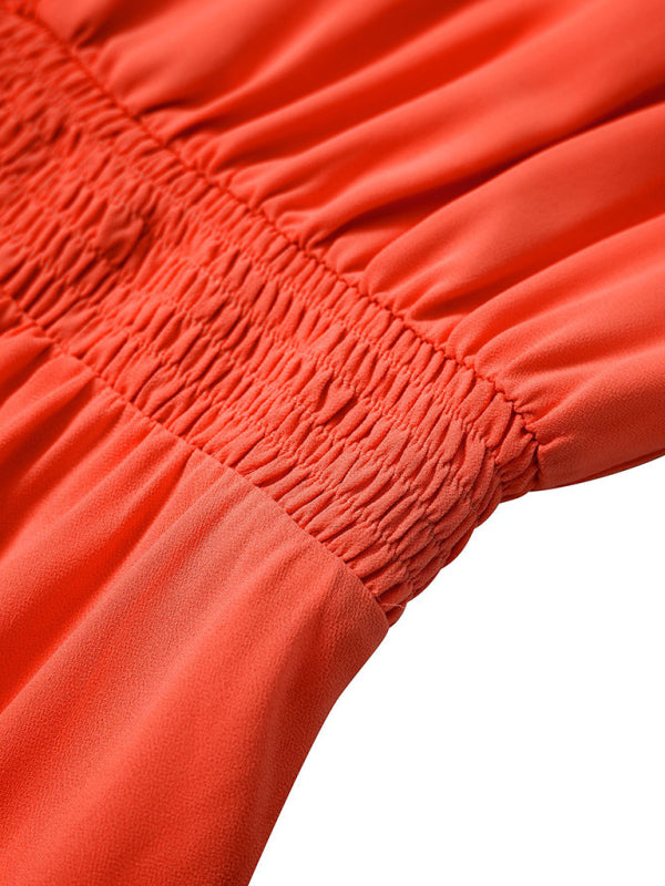 Women's Solid Color Casual Sling Waist Dress - Closther