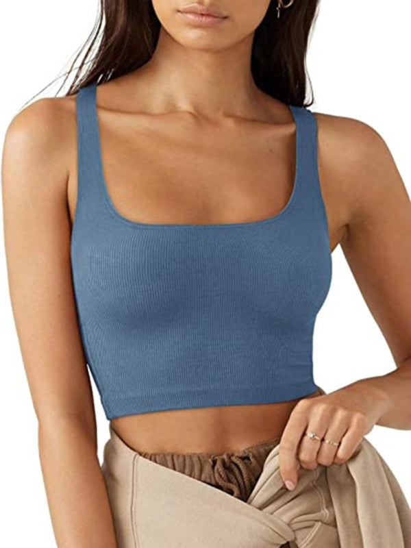 Women’s solid color casual thread short vest - Blue / S