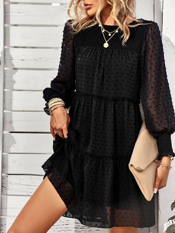 Women’s Solid Color Elegant Jacquard Dress - Black / S