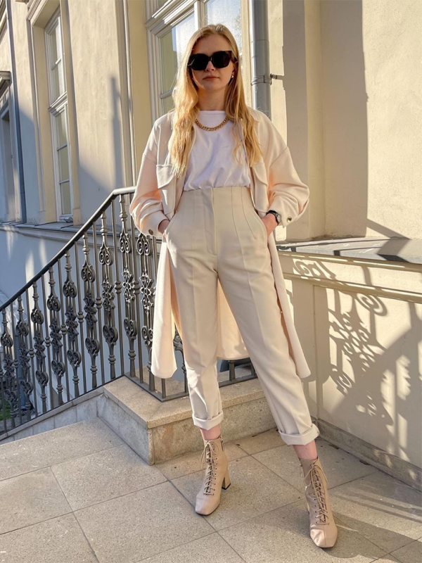 Women’s Solid Color High Waist Trousers Slim Casual Pants