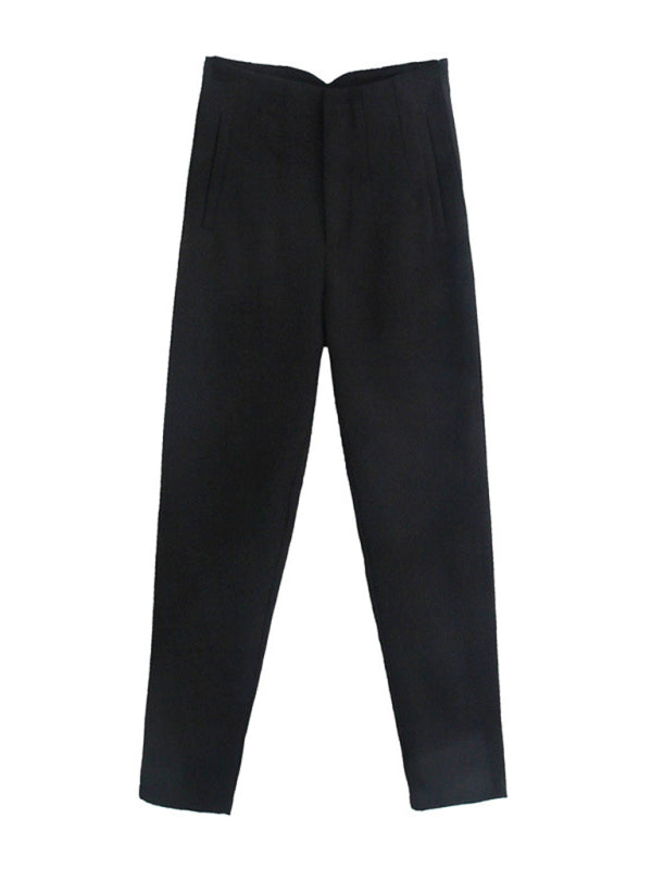 Women’s Solid Color High Waist Trousers Slim Casual Pants - Black / XS