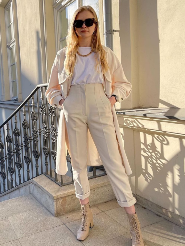 Women’s Solid Color High Waist Trousers Slim Casual Pants - Cracker khaki / XS