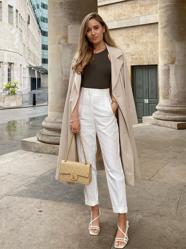 Women’s Solid Color High Waist Trousers Slim Casual Pants - White / XS