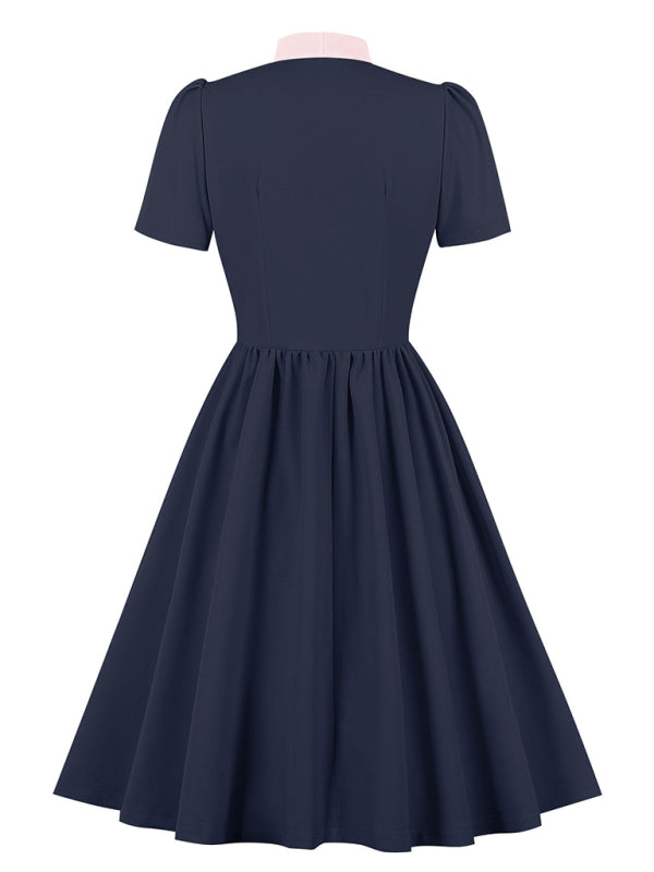 Women’s solid color lace-up swing dress