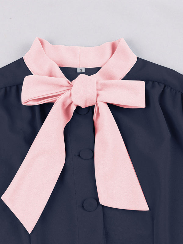 Women’s solid color lace-up swing dress