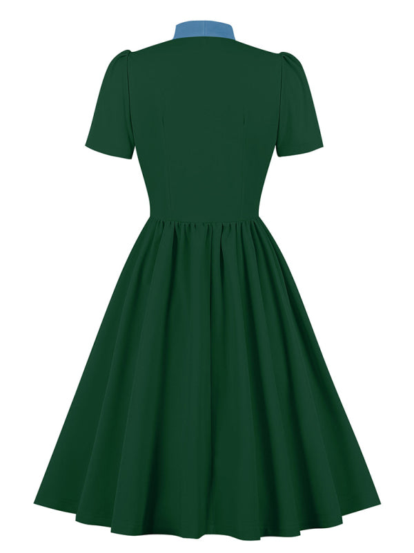 Women’s solid color lace-up swing dress