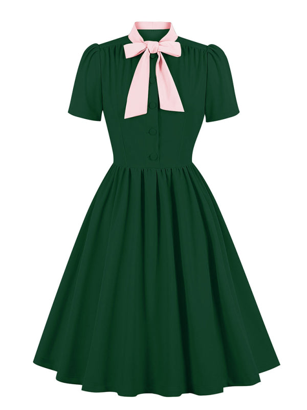 Women’s solid color lace-up swing dress - Pattern2 / S