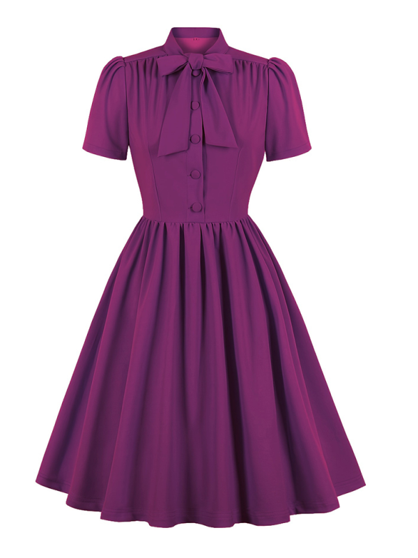 Women’s solid color lace-up swing dress - Purple / S