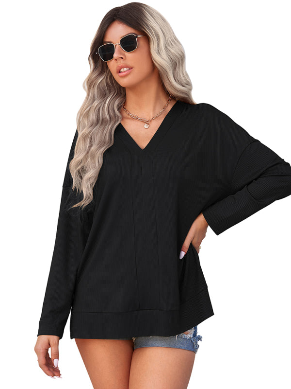 Women’s solid color Pullover thin knit V-neck knit top