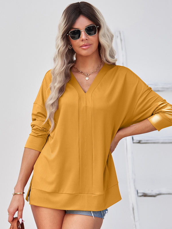 Women’s solid color Pullover thin knit V-neck knit top