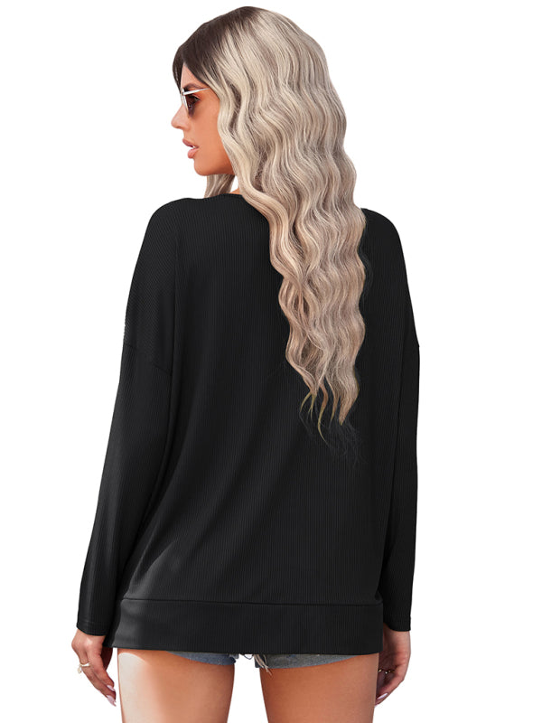 Women’s solid color Pullover thin knit V-neck knit top