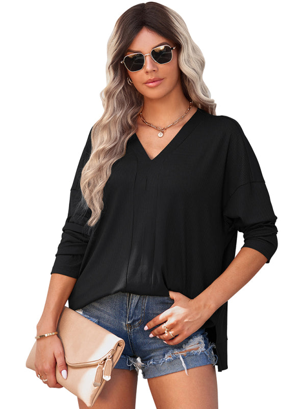 Women’s solid color Pullover thin knit V-neck knit top