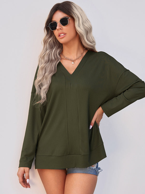 Women’s solid color Pullover thin knit V-neck knit top