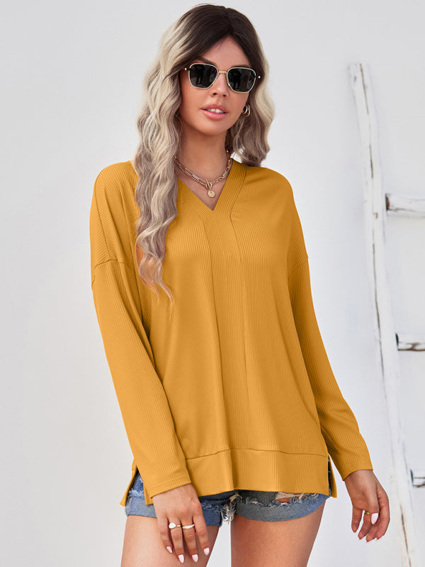 Women’s solid color Pullover thin knit V-neck knit top