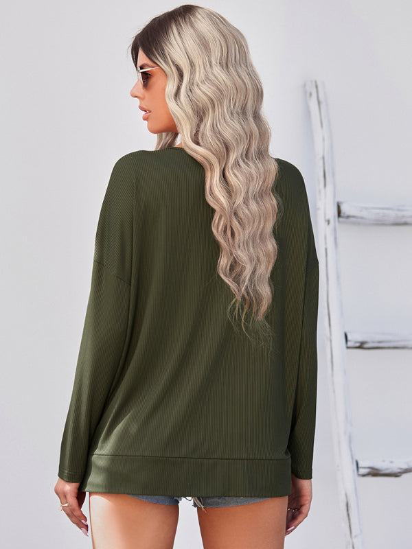 Women’s solid color Pullover thin knit V-neck knit top