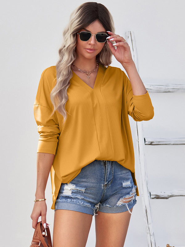 Women’s solid color Pullover thin knit V-neck knit top