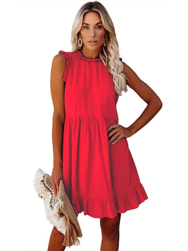 Women’s Solid Color Ruffled Waist Dress