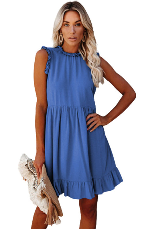 Women’s Solid Color Ruffled Waist Dress