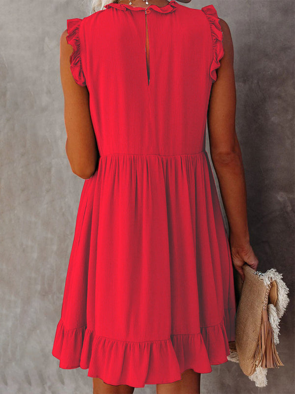 Women’s Solid Color Ruffled Waist Dress
