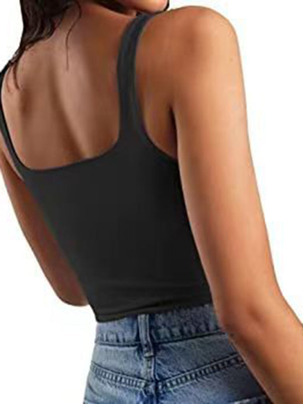 Women’s solid color sexy trendy midriff-baring short vest