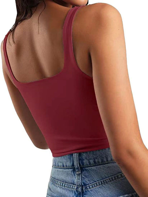 Women’s solid color sexy trendy midriff-baring short vest