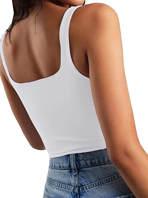 Women’s solid color sexy trendy midriff-baring short vest - White / S