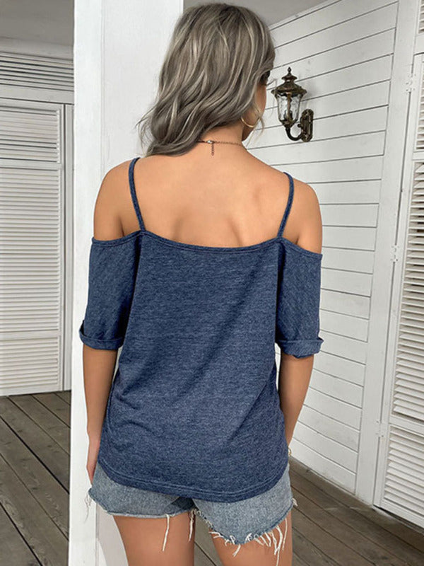 Women’s solid color strapless one-shoulder t-shirt for women