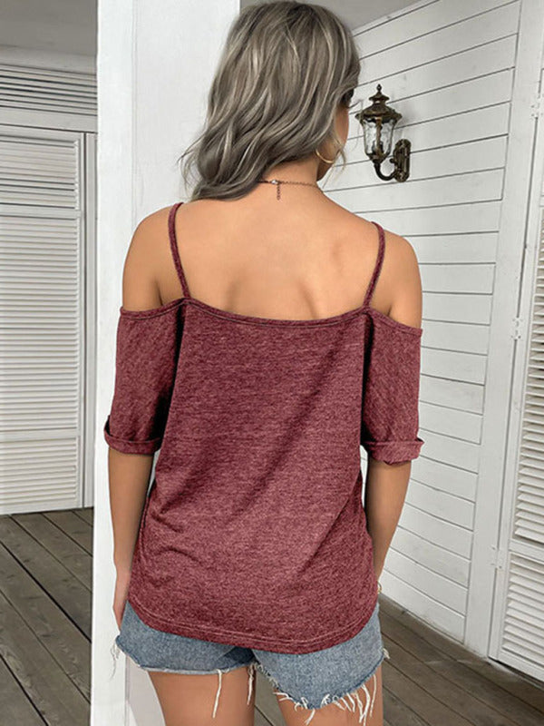 Women’s solid color strapless one-shoulder t-shirt for women
