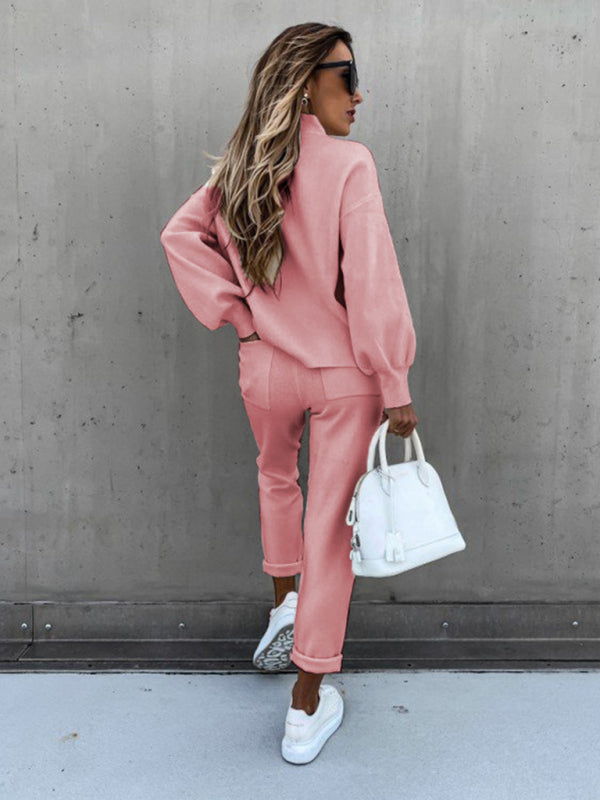 Women’s Solid Color Turtleneck Long Sleeve Casual Suit