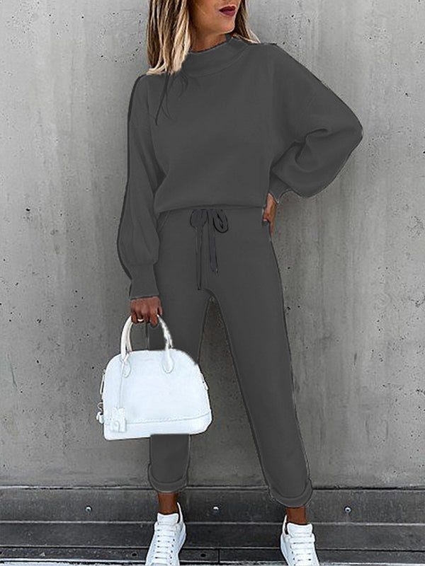 Women’s Solid Color Turtleneck Long Sleeve Casual Suit