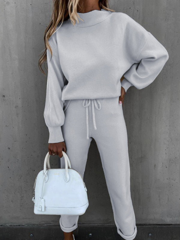 Women’s Solid Color Turtleneck Long Sleeve Casual Suit