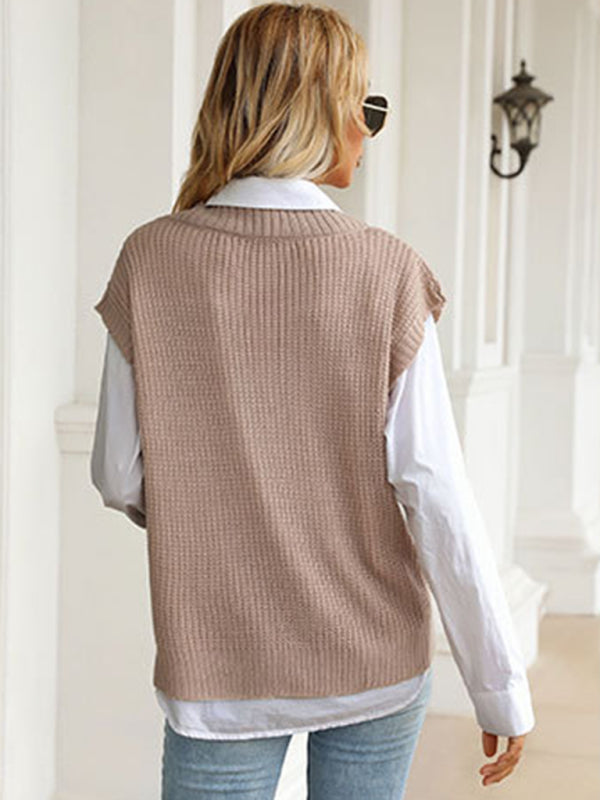 Women’s solid color v-neck knitted sweater vest