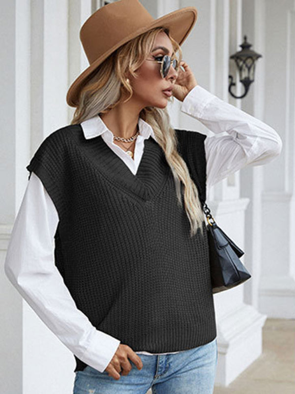 Women’s solid color v-neck knitted sweater vest