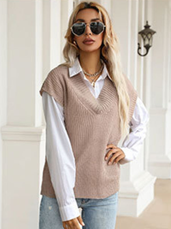 Women’s solid color v-neck knitted sweater vest