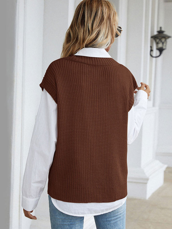 Women’s solid color v-neck knitted sweater vest