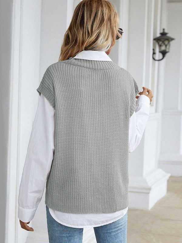 Women’s solid color v-neck knitted sweater vest