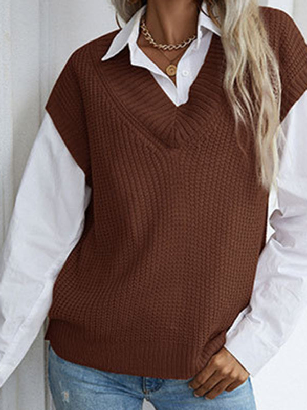 Women’s solid color v-neck knitted sweater vest