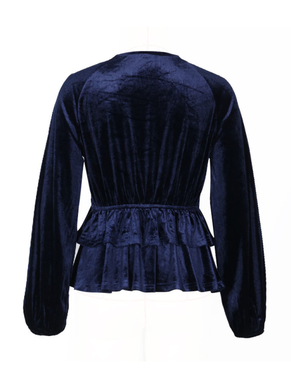 Women’s solid color v-neck velvet long-sleeved top