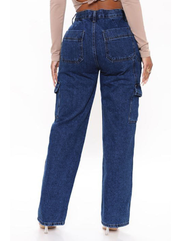 Women’s Solid Multi-Pocket Cargo Jeans