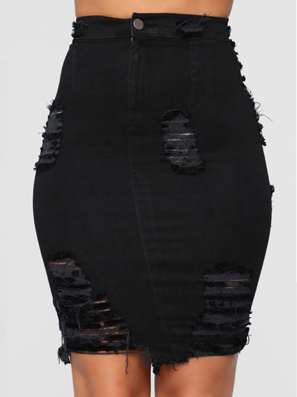 Women’s spring and summer European and American ripped denim skirt