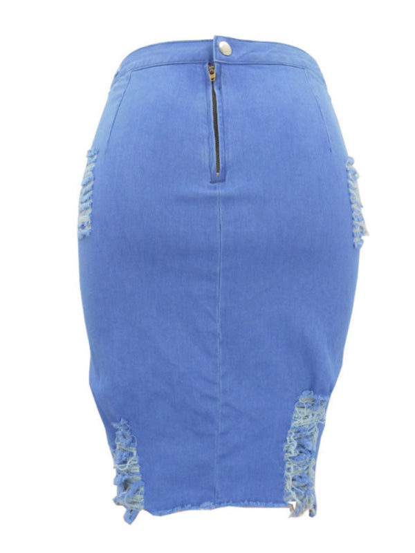 Women’s spring and summer European and American ripped denim skirt