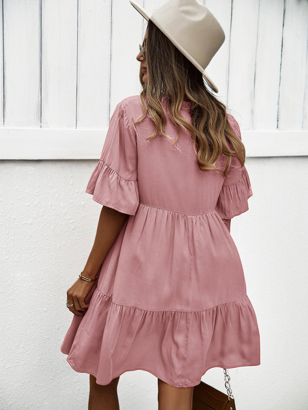 Women’s spring and summer temperament casual solid color sexy dress