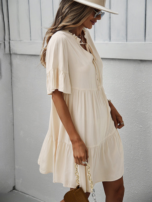 Women’s spring and summer temperament casual solid color sexy dress